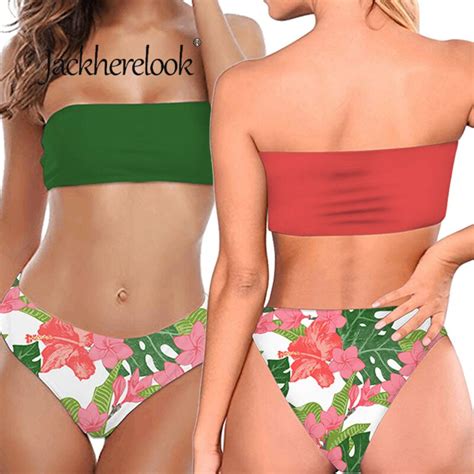 Jackherelook bikini Bandeau de pierna alta para mujer traje de baño de