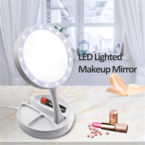 Portable 10x Magnification Makeup Mirror LED Lights Mirror Folding