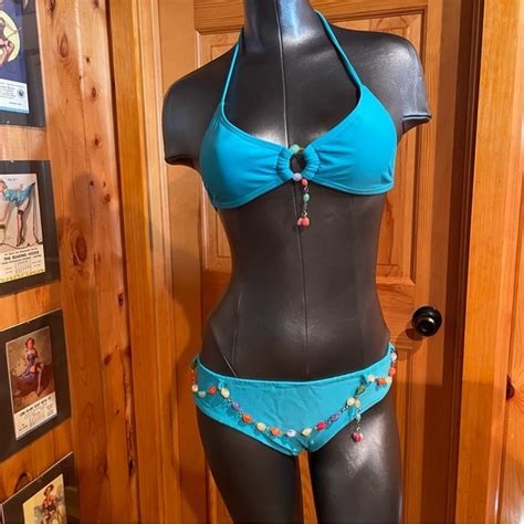 Soaked Swim Adorable Soaked Blue Gold Chain And Crystals Bikini