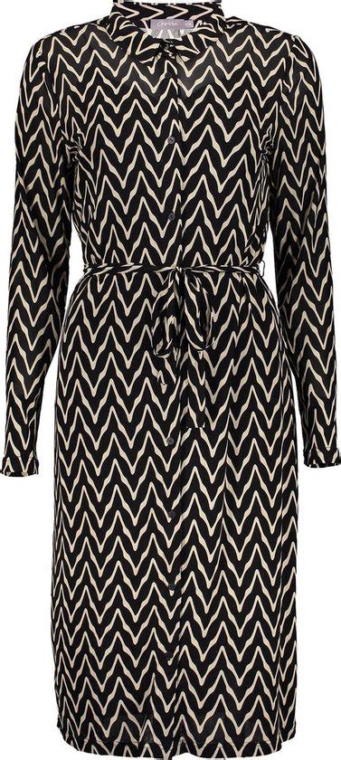 Geisha Jurk Midi Mesh Jurk Zigzag Print Black Light Sand Dames