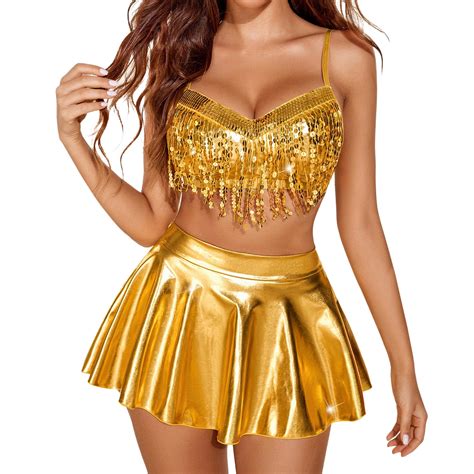 EHQJNJ 2 Piece Outfits For Women Clubwear Fall 2024 Rave Outfits Sequin