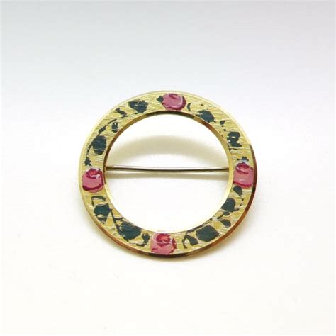 Vintage Krementz 14K Rolled Gold Overlay Painted Rose Gem