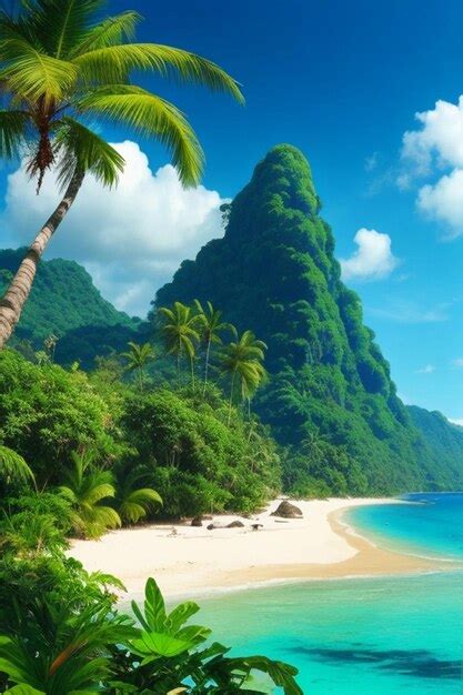 Premium Ai Image Jungle Mountains Tropical Island Beach