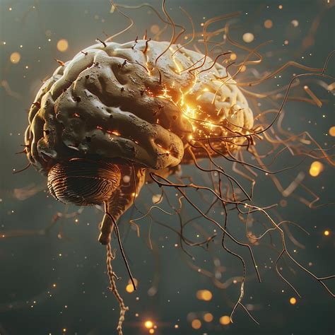 3d Rendered Photo Of Realistic Human Brain Showing Firing Neurons And