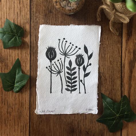 Mini Wild Flower Lino Print Prints Wood And Linocut Prints Etsy Lino