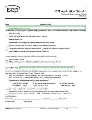 Fillable Online Isep ISEP Application Checklist Isep Fax Email Print