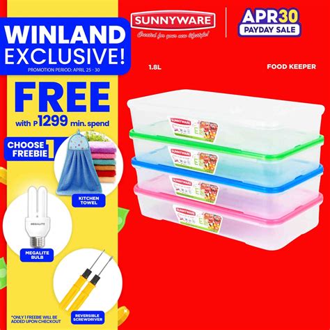 SUNNYWARE By Winland 1 8L 1800mL EZI Food Saver Keeper Storage