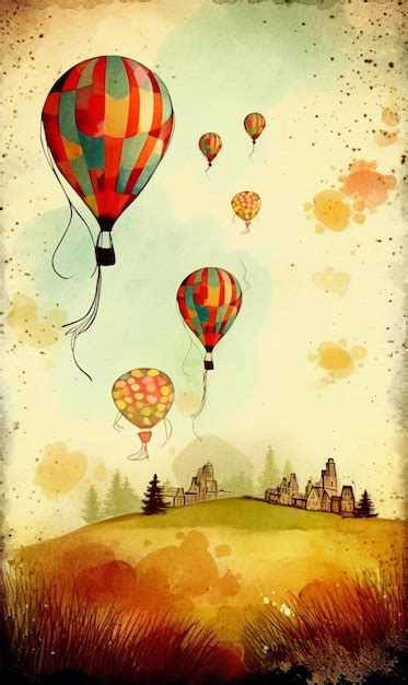 Premium AI Image A Painting Of Hot Air Balloons With The Words Hot Air In The Middle