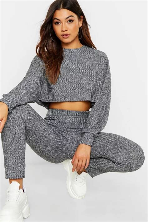 Womens Rib Knitted Oversized Top And Legging Co Ord Set Boohoo Uk