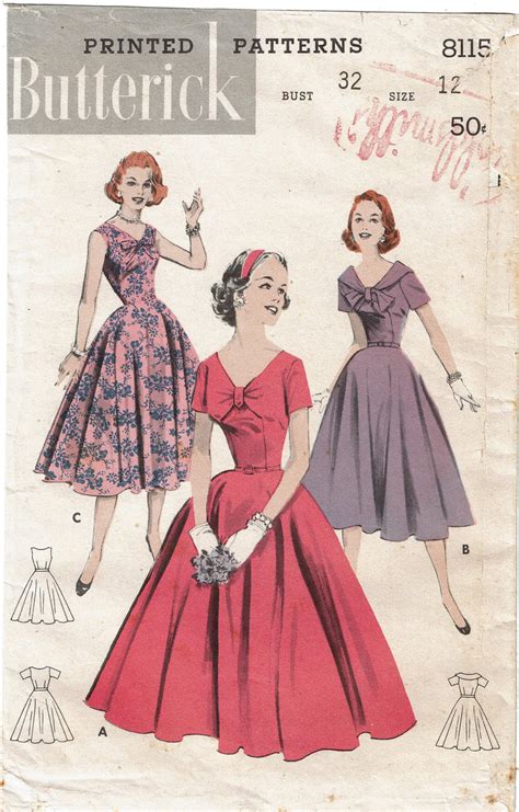 Butterick 8115 1950s Stunning Misses Cocktail Dress 32 B Vintage Sewi Vintage4me2