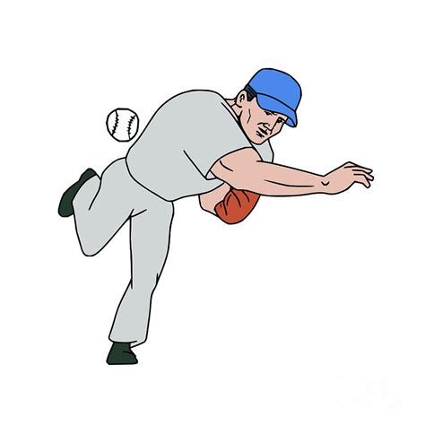 Baseball Player Pitcher Throw Ball Cartoon Digital Art By Aloysius