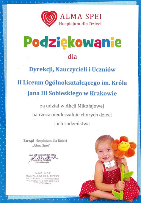 Podzi Kowanie Za Podarunki Miko Ajowe Ii Liceum Og Lnokszta C Ce