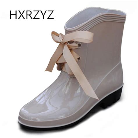 Hxrzyz Women Rain Boots Autumn Removable Plus Cotton Bowknot Boots Fashion Ladies Waterproof