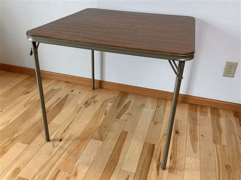 Vintage Brown Samsonite Metal Card Table Woodgrain Finish X