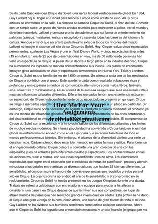 Sexta Parte Caso En Video Cirque Du Soleil Una Fuerza Labor Pdf