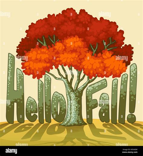 Hello Fall Text Illustration With Tree Stock Vector Image And Art Alamy