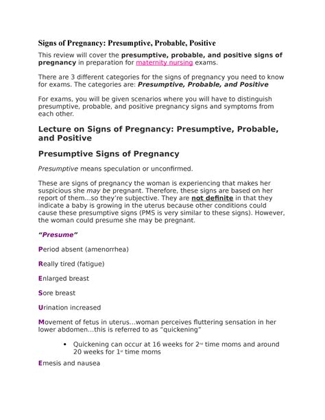 Signs Of Pregnancy Presumptive Probable Positive There Are