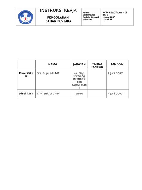 Pdf Instruksi Kerja Pengolahan Bahan Pustaka Dokumen Tips