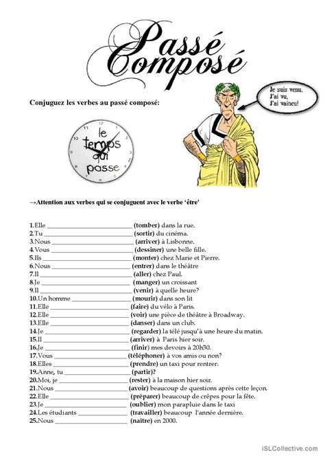 Le Pass Compos Pratique De La Gram Fran Ais Fle Fiches Pedagogiques