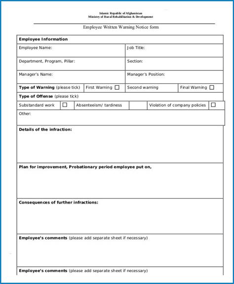 √ Free Printable Written Warning Template