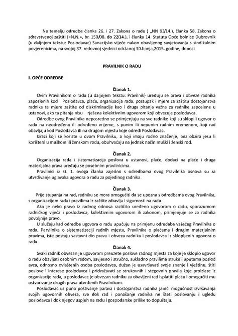 PDF PRAVILNIK O RADU Članak 1 2 Ugovor o radu na neodređeno