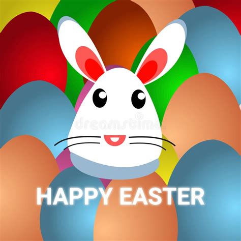 Happy Easter Card With Rabbit Colored Eggs And Text Stock Illustration