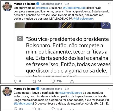 Marco Feliciano elogia confissão de conduta indecorosa de Mourão