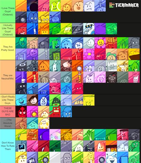 Bfdi Bfdia Bfb And Tpot As Of Tpot 1 And Bfb 28 Tier List Community