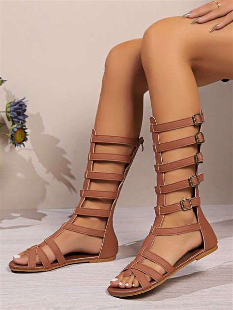 Styleloop Botas de Verão para Mulheres tipo Gladiador Fivela de