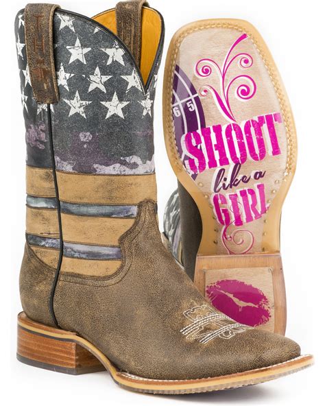 Tin Haul Womens American Woman Cowgirl Boots Square Toe Sheplers