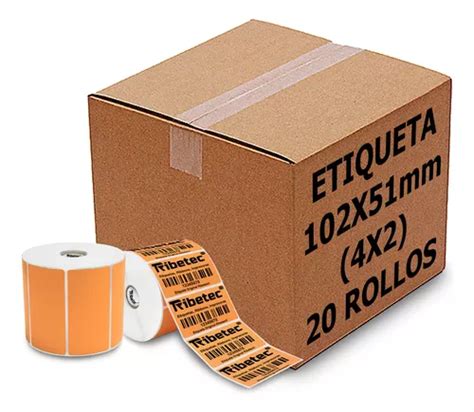 20 Rollos Etiqueta Térmica Naranja Claro 102x51 Mm 1500 Pz Envío Gratis