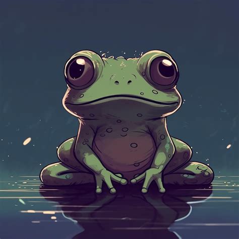 Premium AI Image A Cartoon Frog With Big Eyes Sits In A Puddle