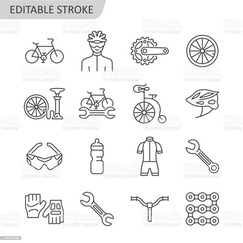 Fahrradlinieniconset Fahrradumrisssymbolsammlung Mit Radfahrer Rad