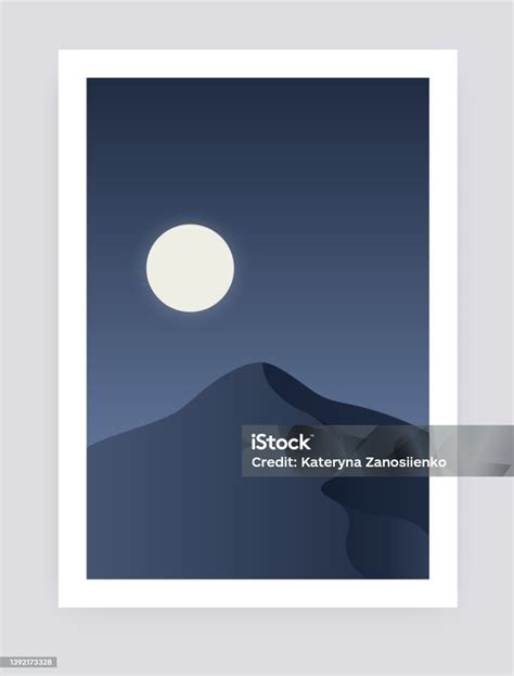 Poster Lanskap Gunung Latar Belakang Minimalis Kontemporer Desert Moon