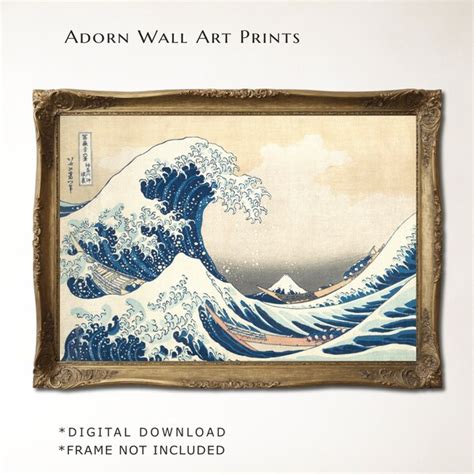 hokusai great wave poster mount fuji art woodblock print japanese etsy