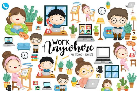 Work Anywhere Clipart - Working Clipart Graphic by Inkley Studio ...