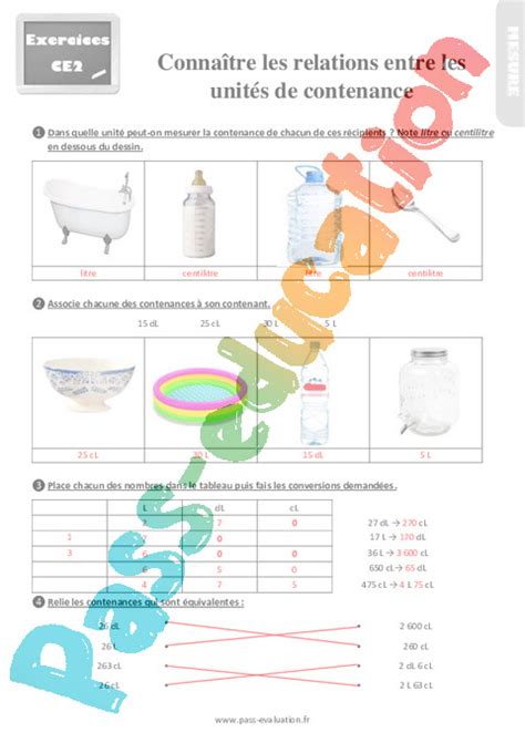 Conna Tre Les Relations Entre Les Unit S De Contenance Au Ce