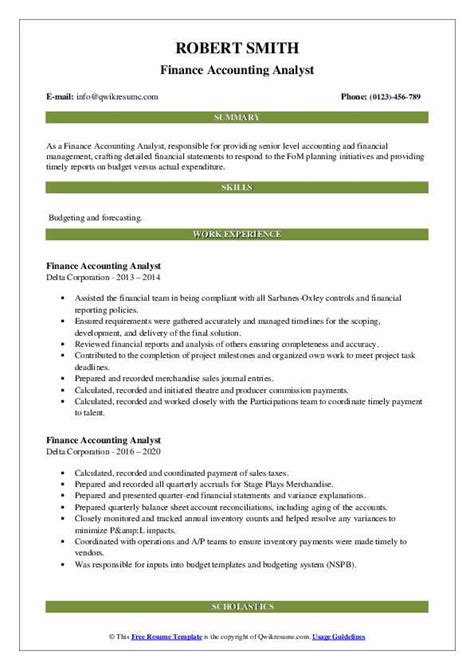 Finance Accounting Analyst Resume Samples Qwikresume