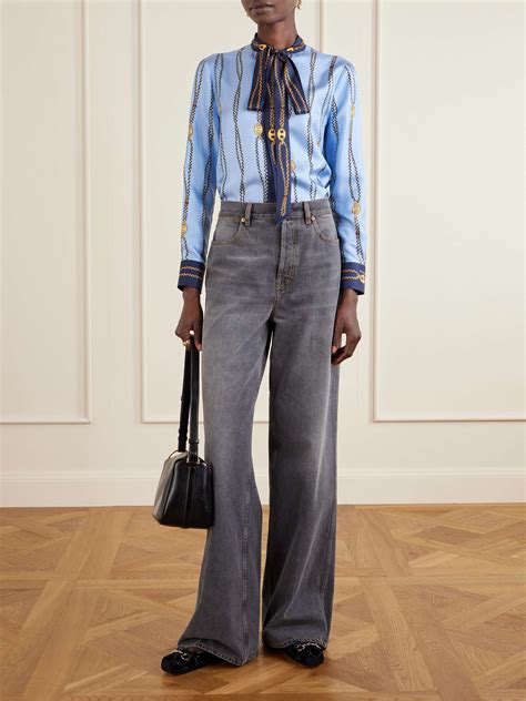GUCCI Marina Waves Pussy Bow Printed Silk Twill Shirt NET A PORTER
