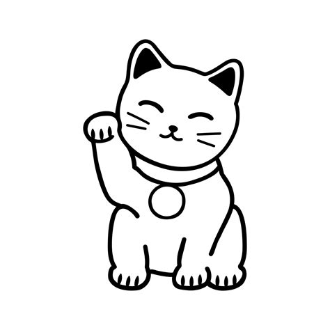 Japanse Kat Maneki Neko Symbool Van Geluk En Fortuin Doodle Stijl