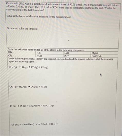 Solved Oxalic Acid H2c4o2 Is A Diprotic Acid With A Molar