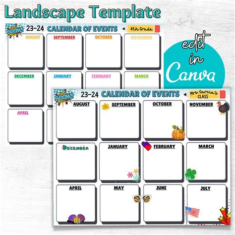 Editable Yearly Pto Pta Printable Calendars Back To School Undated