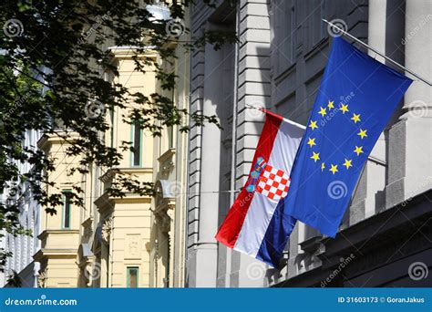 Building with EU and Croatian Flag Stock Image - Image of coat, detail ...