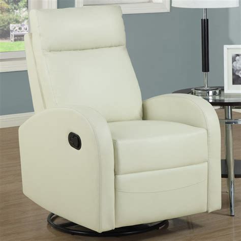 Ivory Bonded Leather Swivel Rocker Recliner - Modern - Rocking Chairs