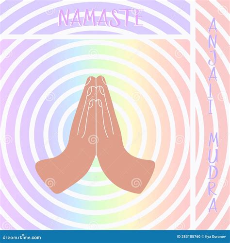 Namaste Hand Gesture On Rainbow Background Anjali Mudra Vector