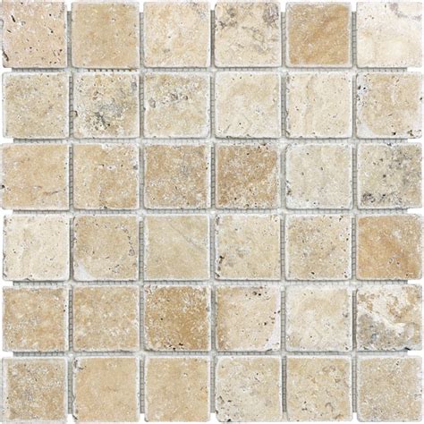 Buy Online Picasso Travertine 2x2 Straight Stack Mosaic 12x12x⅜ Tumbled Surface