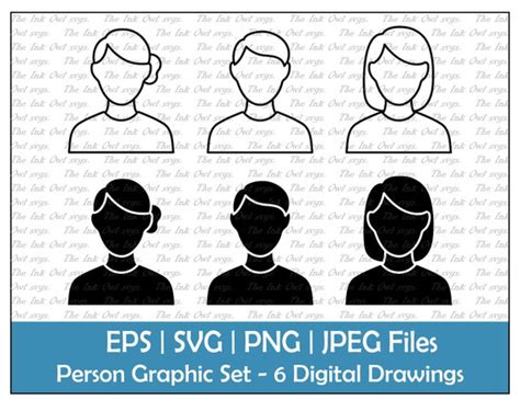 Person Icon Vector Clipart Set Outline And Stamp Drawing Etsy