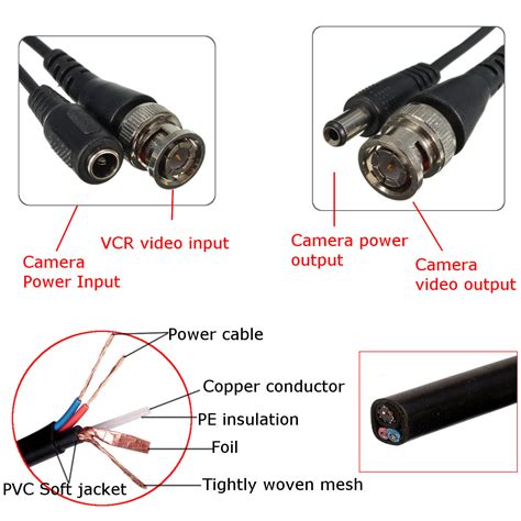 Ft M Security Camera Cable Video Power Extension Wire Cctv Dvr Bnc