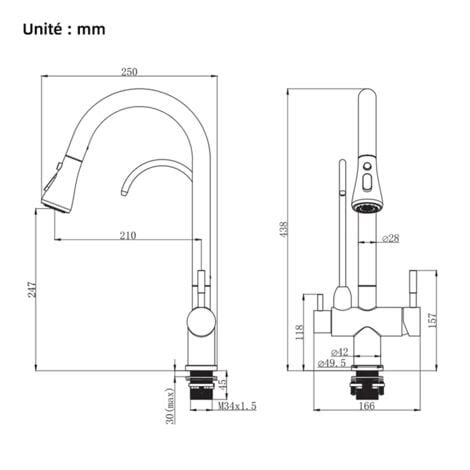 Robinet De Cuisine Avec Douchette Extractible Mitigeur Cuisine Noir En