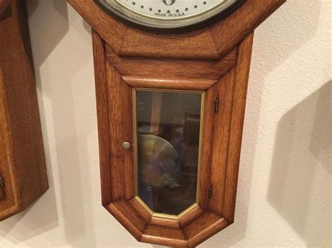 Antique Seth Thomas Globe Oak Octagon Top Flat Bottom Wall Clock